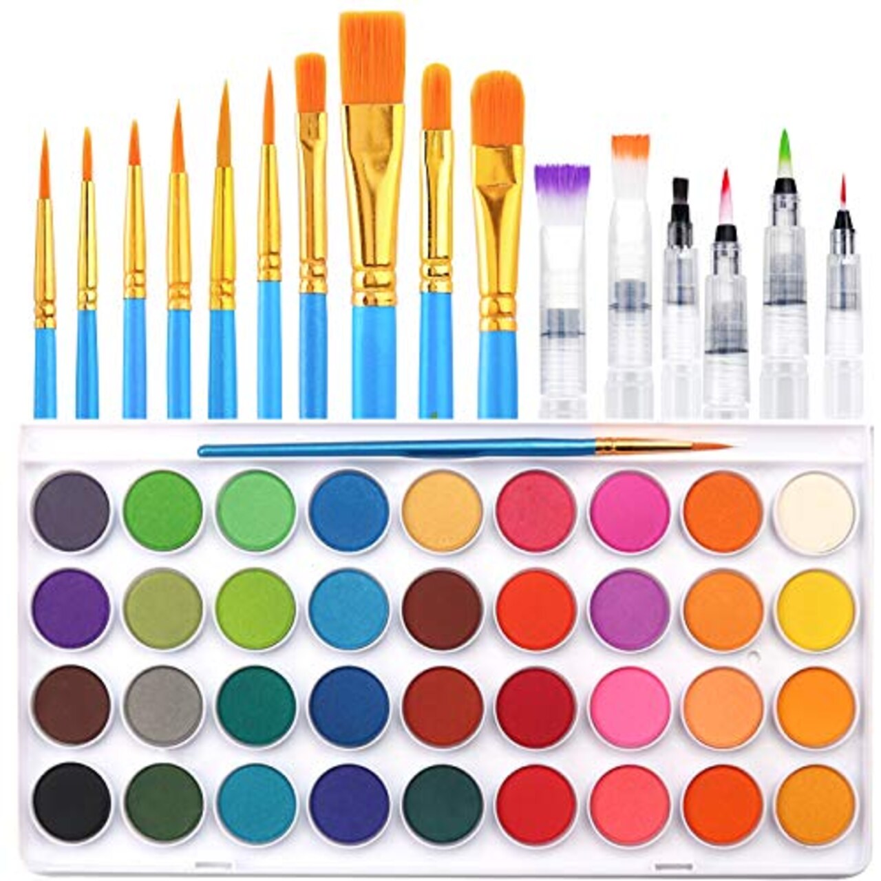 36 Colors Watercolor Paint Set, Watercolor Pan Set with 10 Nylon Brushes and 6 Refillable Water Brushes. Perfect for Adults, Children and Beginner Artists.
